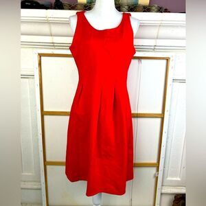 J. Crew Fiit n flare Body Con Red Midi Dress fuller skirt inverted pleats